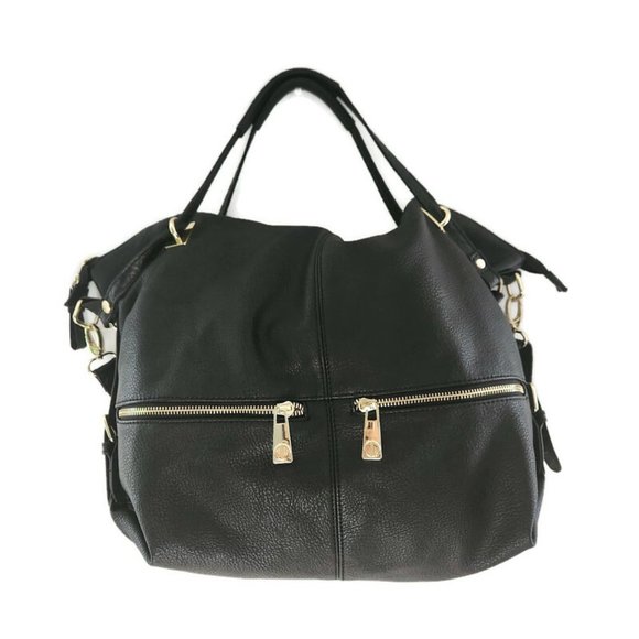 Steve Madden Women's Black Vegan Leather Large Double Handle Crossbody Satchel - Picture 3 of 13